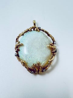 14K Australian Opal & Diamond Accent White Gold Pendant