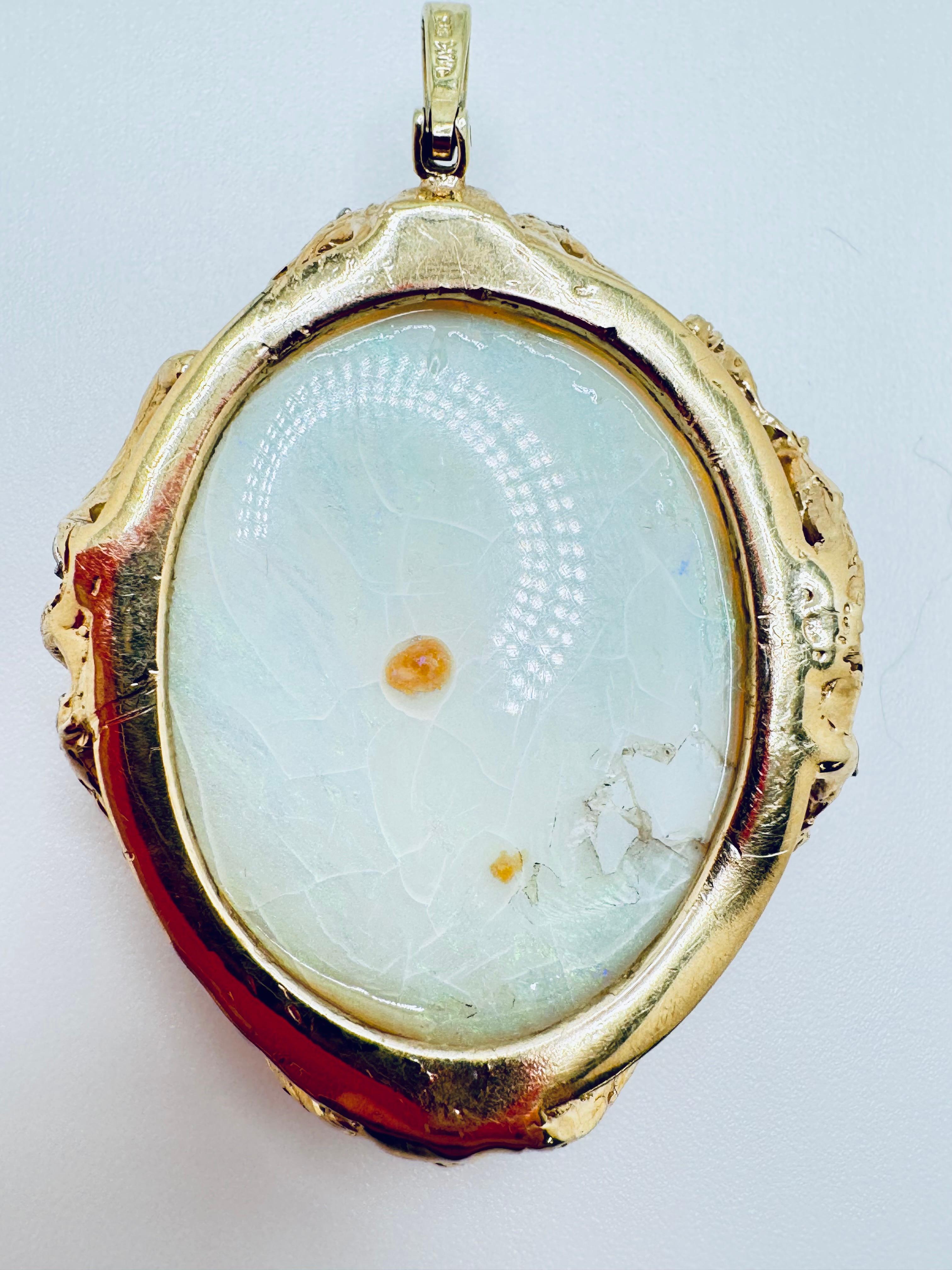 14K Australischer Opal & Diamant-Akzent Weißgold-Anhänger für Damen oder Herren im Angebot