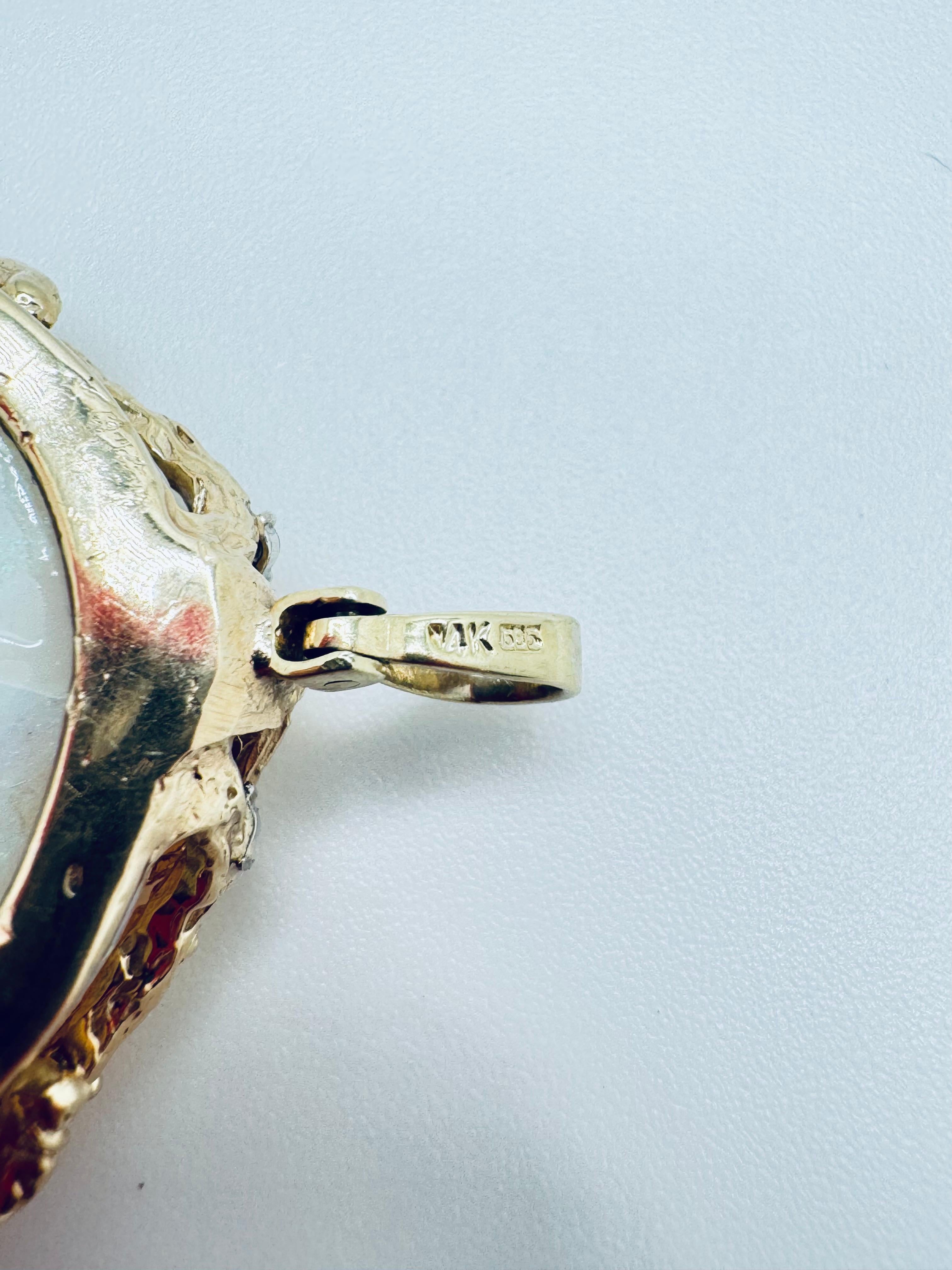 14K Australischer Opal & Diamant-Akzent Weißgold-Anhänger im Angebot 1