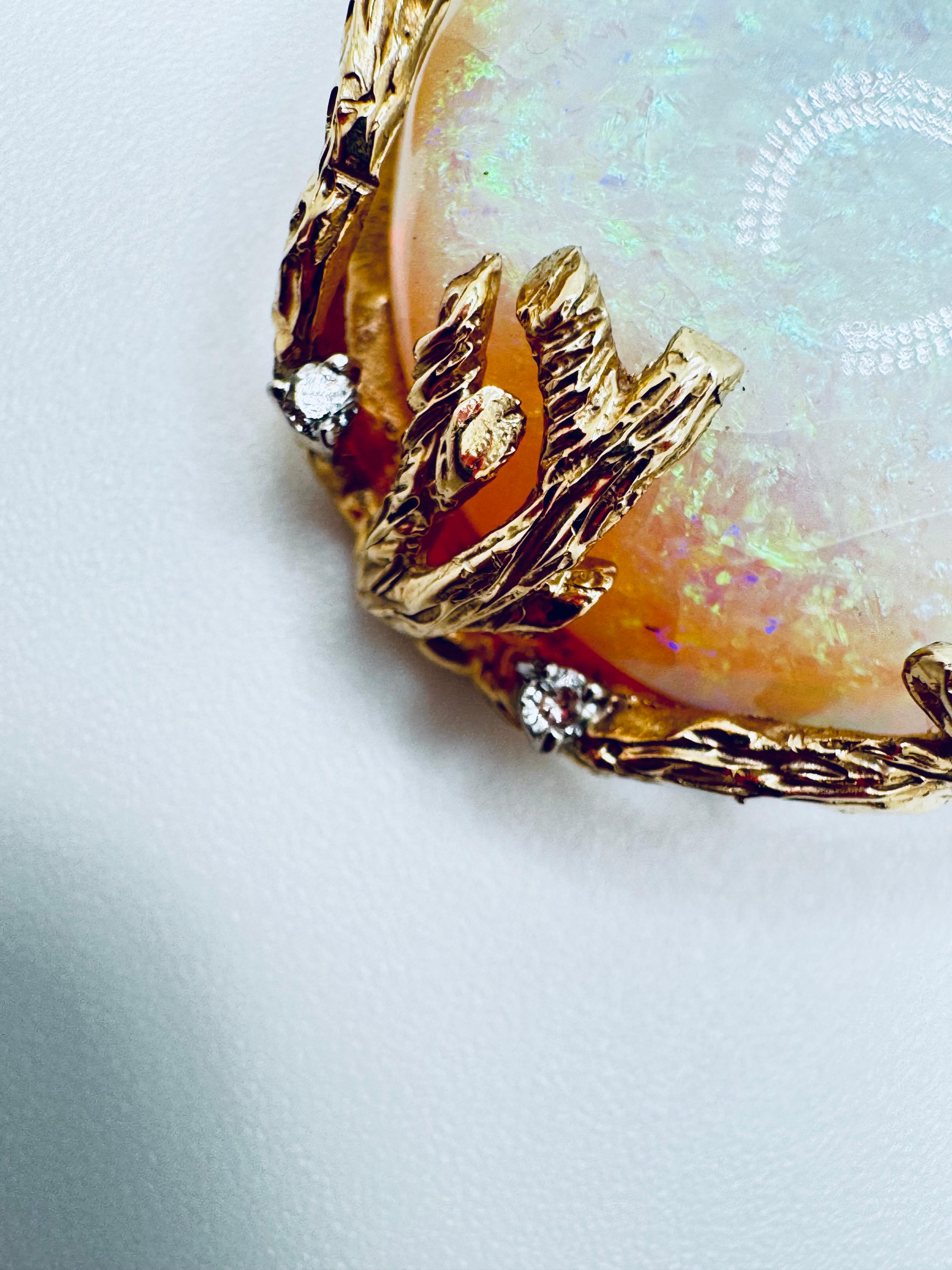 14K Australischer Opal & Diamant-Akzent Weißgold-Anhänger im Angebot 2