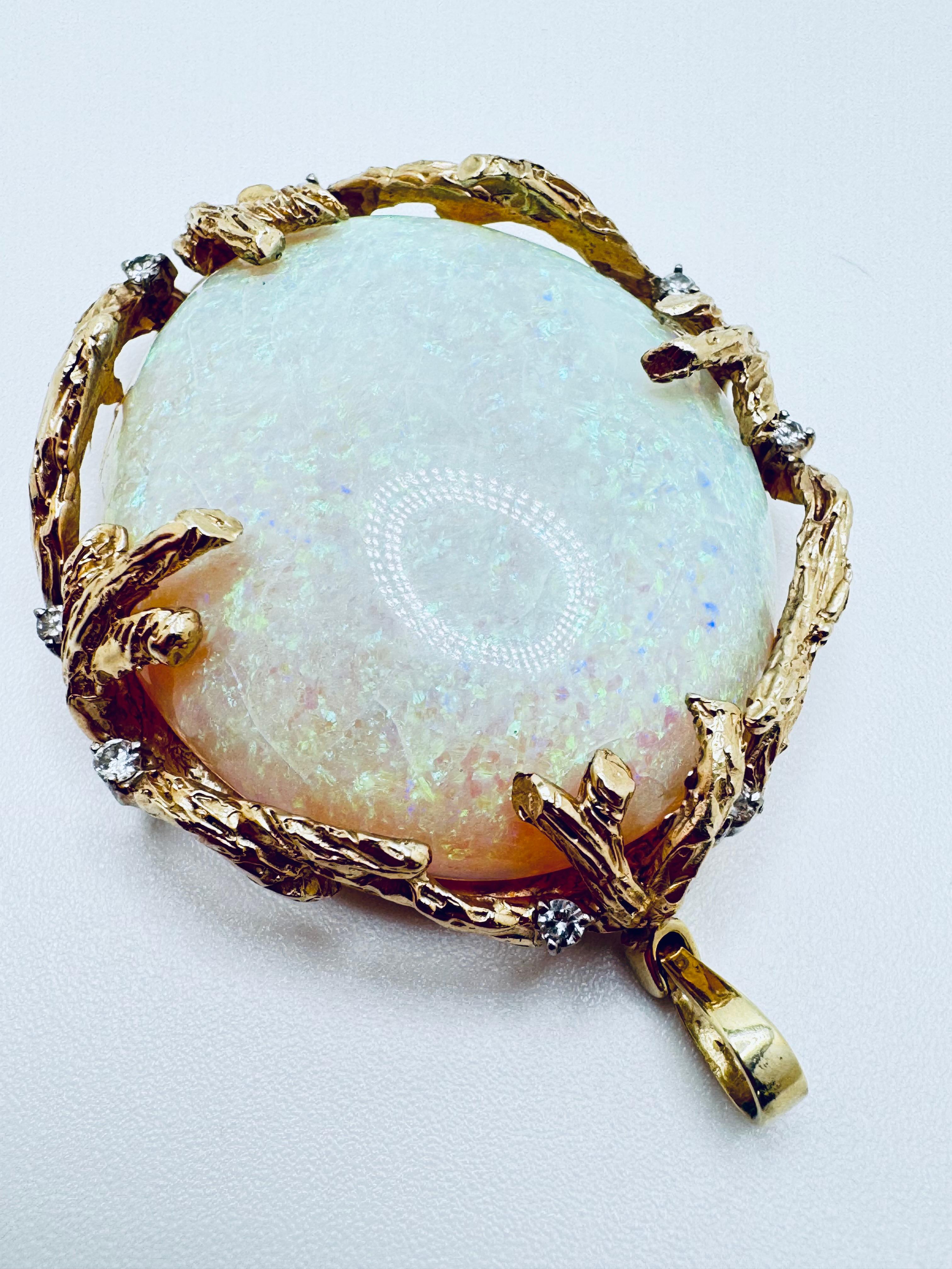 14K Australischer Opal & Diamant-Akzent Weißgold-Anhänger im Angebot 3