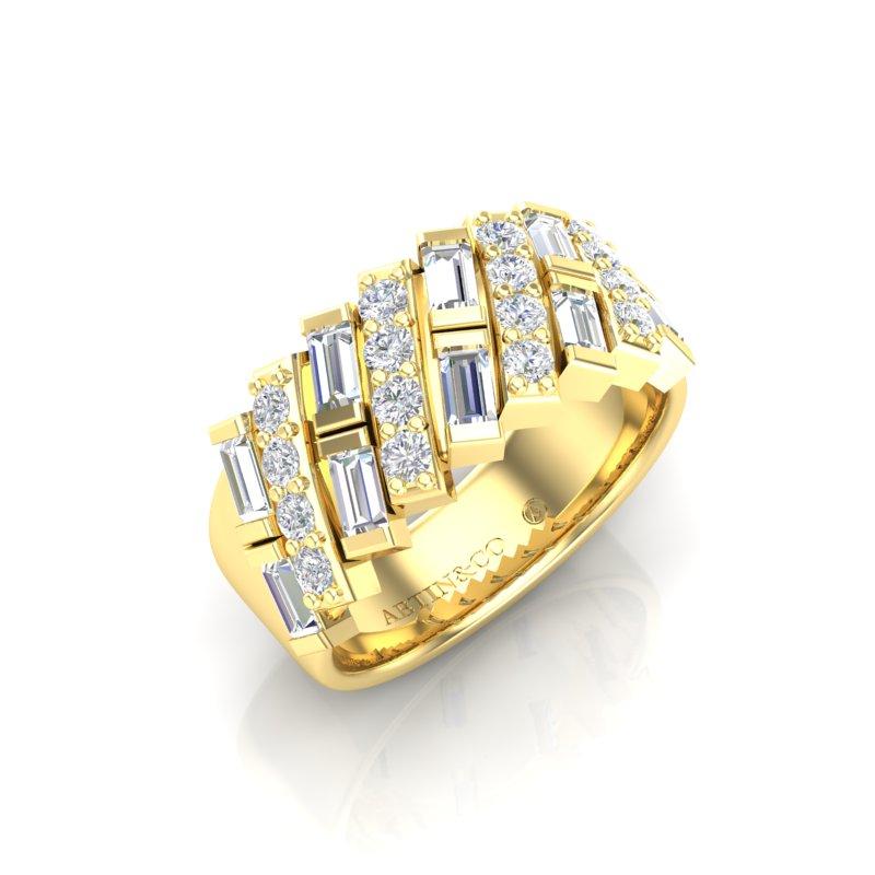 Baguette Cut 14k Yellow Gold Round & Baguette diamond ring/Wedding Band For Sale