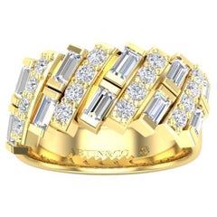 Bague de mariage en or jaune 14 carats avec diamants ronds et baguettes
