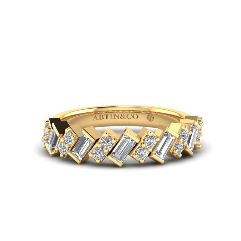 Contemporary 14K Baguette & Round Diamond Wedding & Anniversary Band For Sale