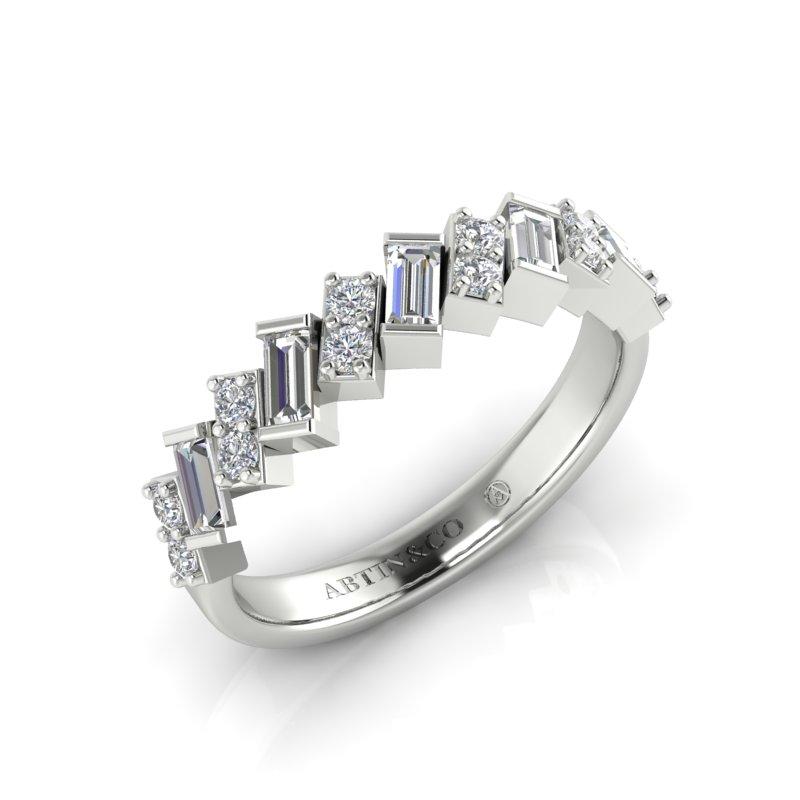14K Baguette & diamant rond Alliance de mariage et d'anniversaire en vente 1