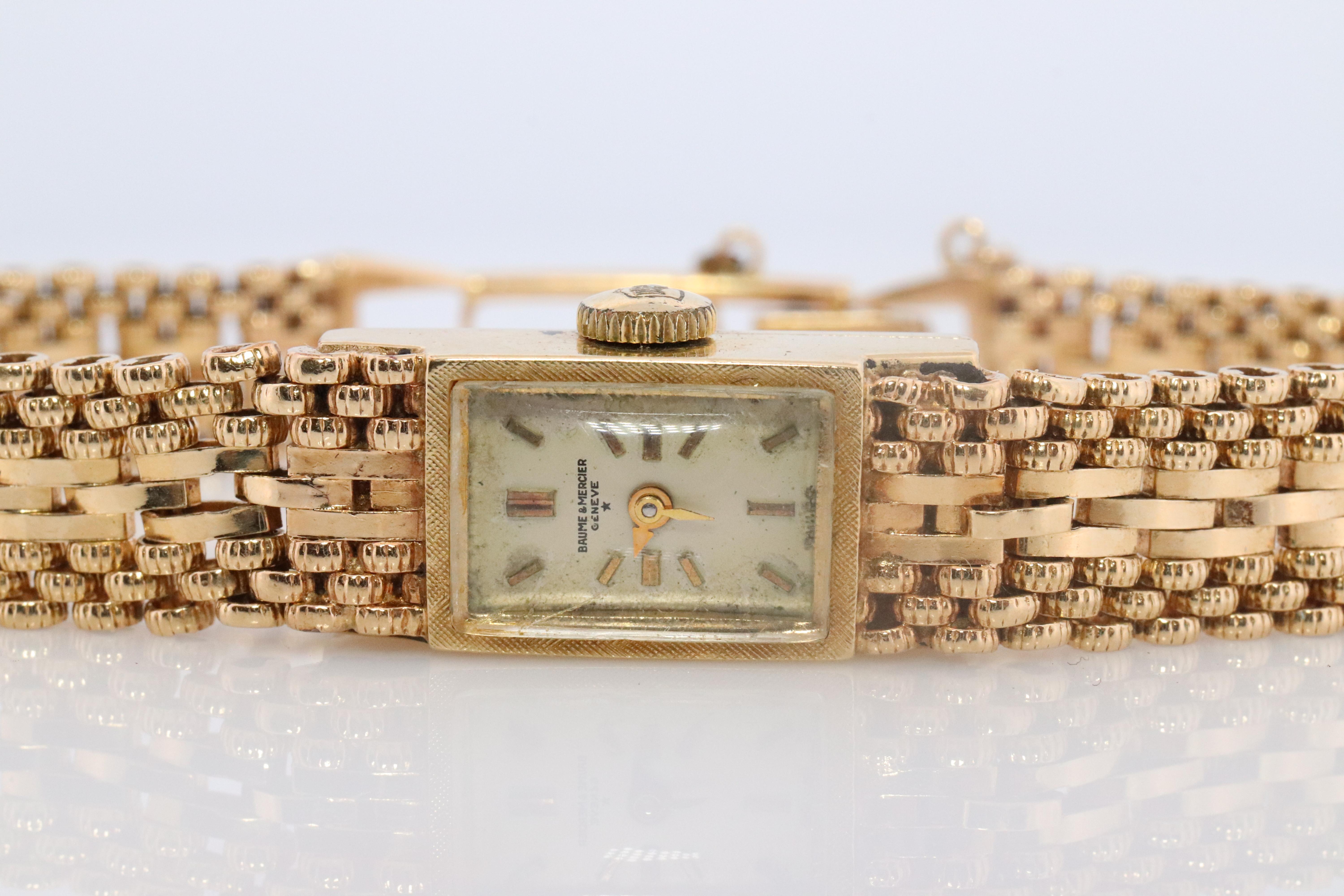 Women's 14k Baume and Mercier GENEVE Mechanical watch. 14k Panther bracelet/band. For Sale