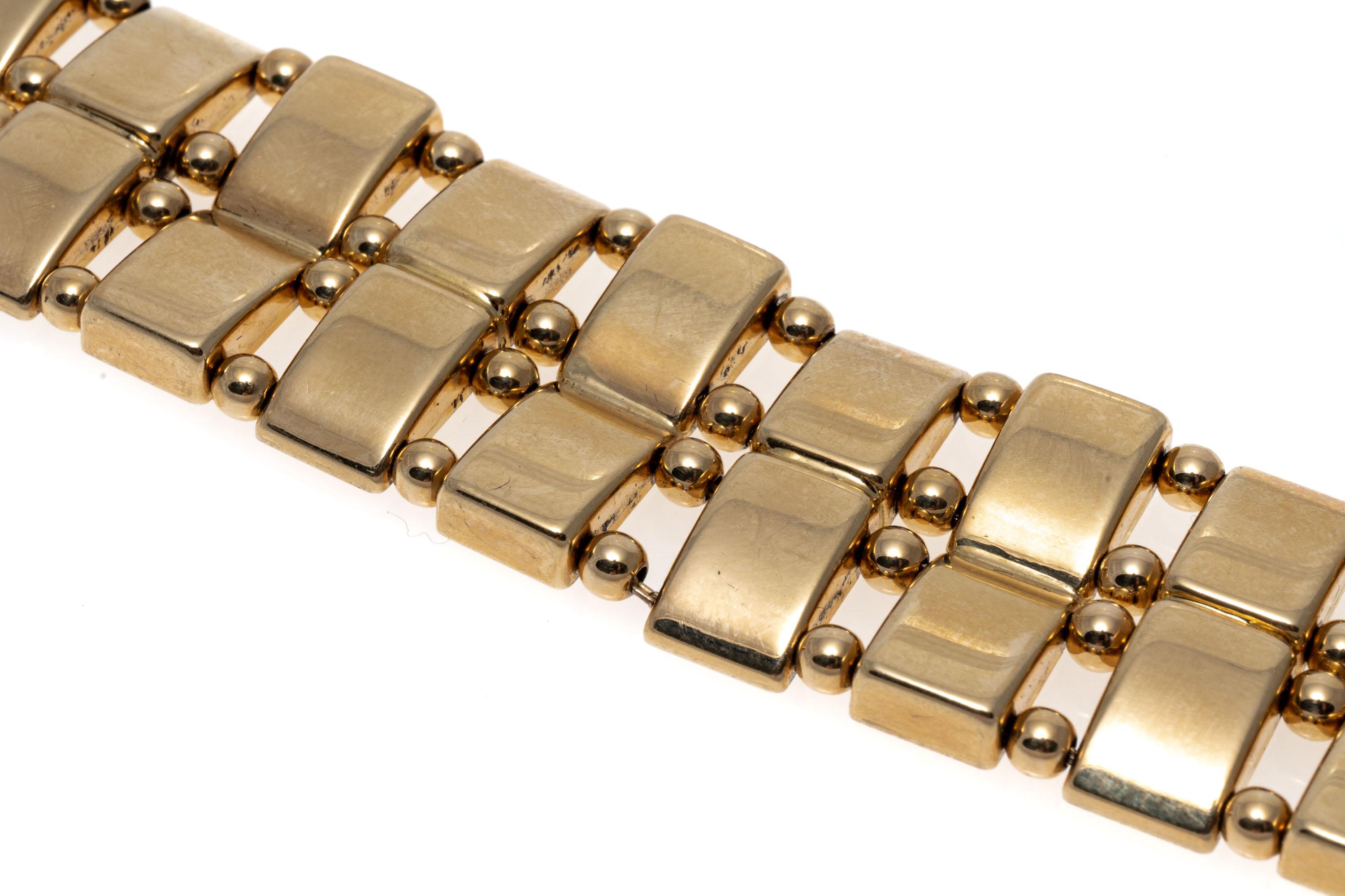 14K Yellow Gold Wide Retro Style Bead and Bar Link Bracelet For Sale 1