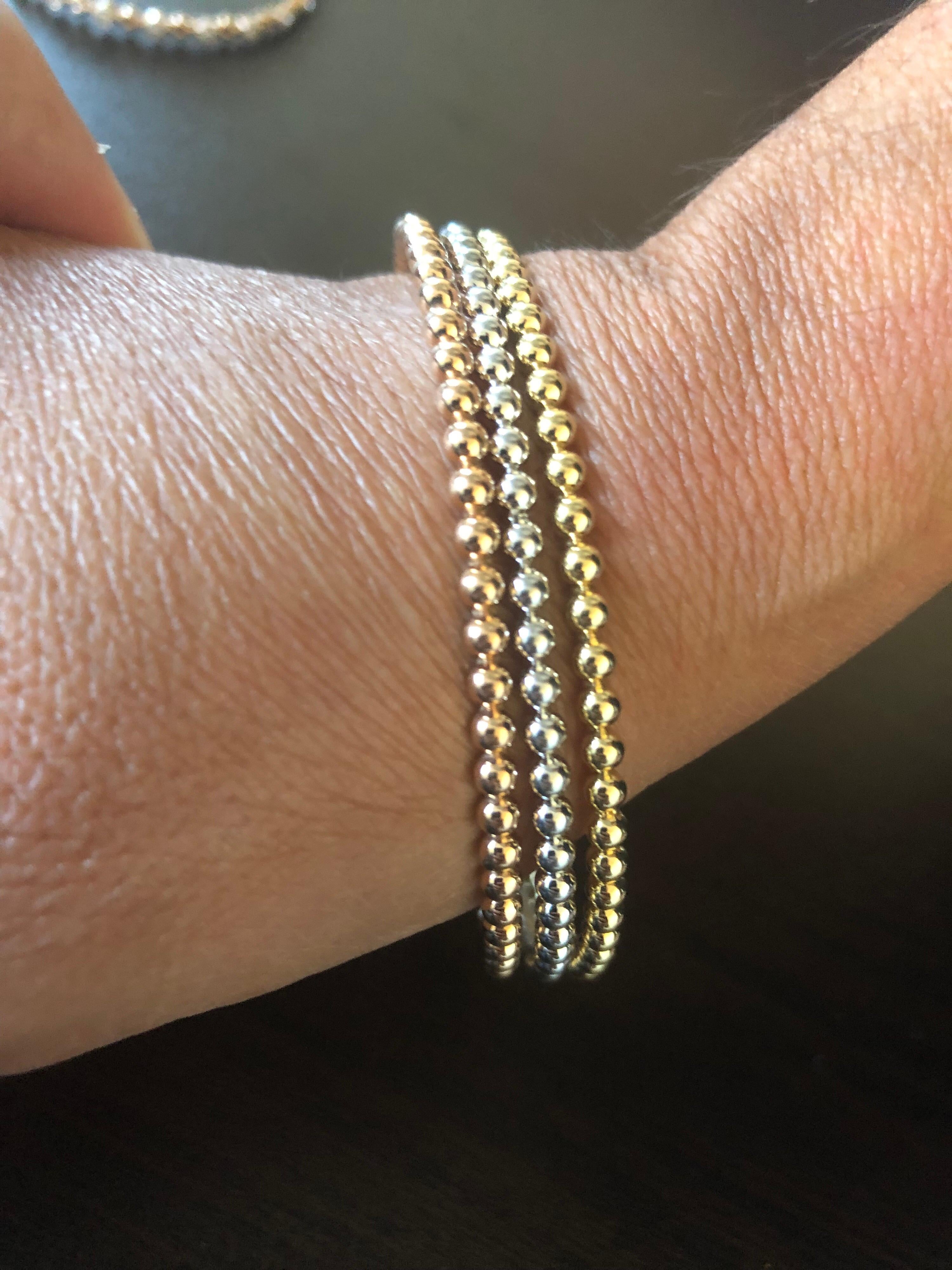 Round Cut 14 Karat Beaded White, Yellow, Rose Gold Bangles For Sale