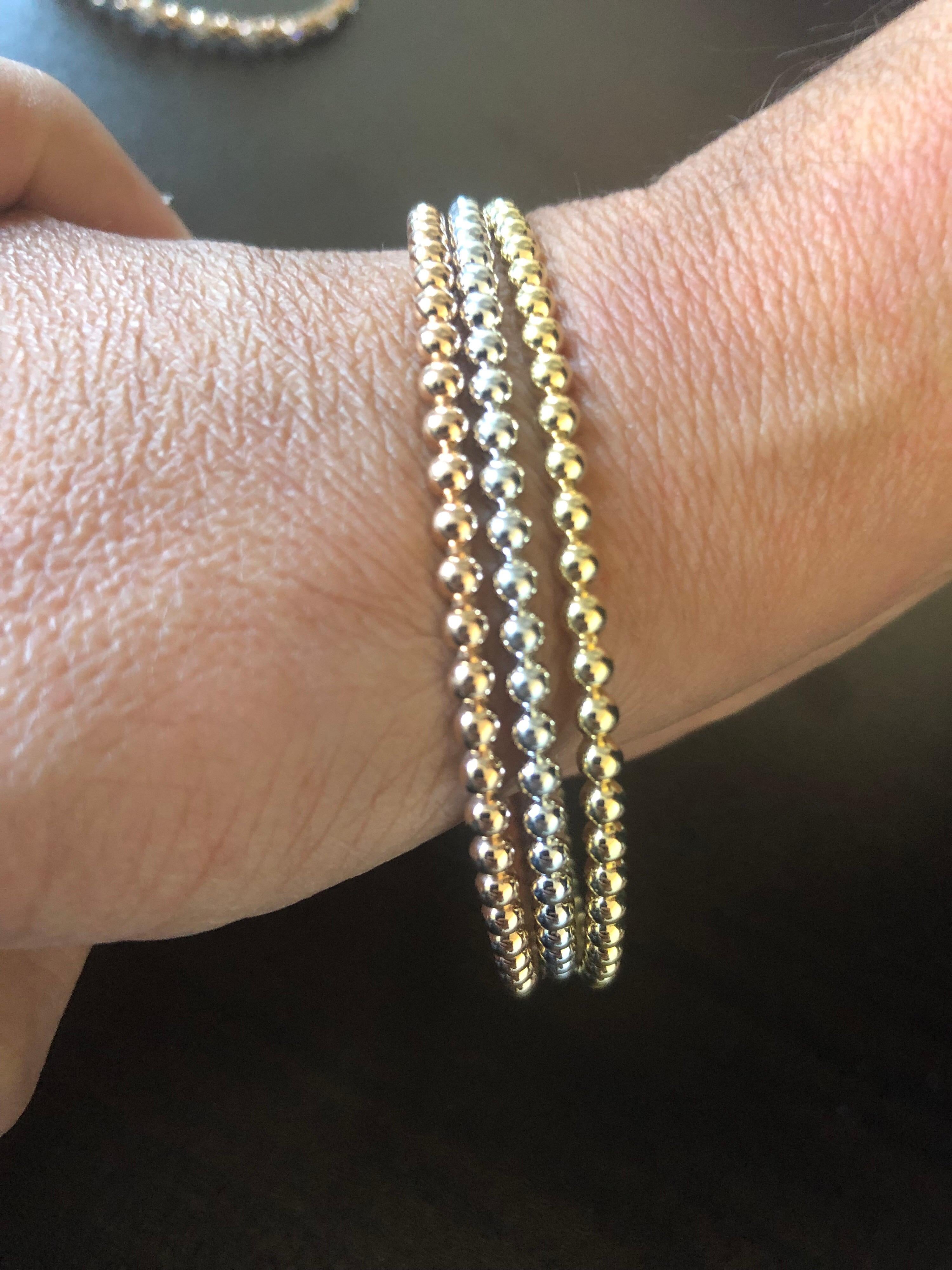 14 Karat Beaded White, Yellow, Rose Gold Bangles In New Condition For Sale In Great Neck, NY