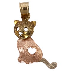 14K Beverly Hills Gold Moving Diamond Cut Textured Cat Pendant