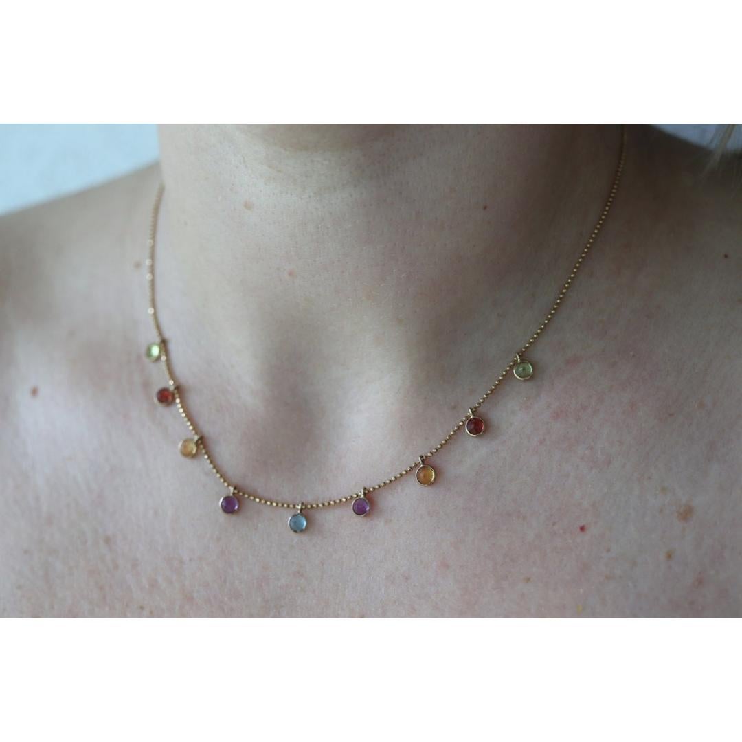 Collana con castone a strati di gemme 14k. Meravigliosa gemma penzolante multicolore a forma di caramella in vendita 2