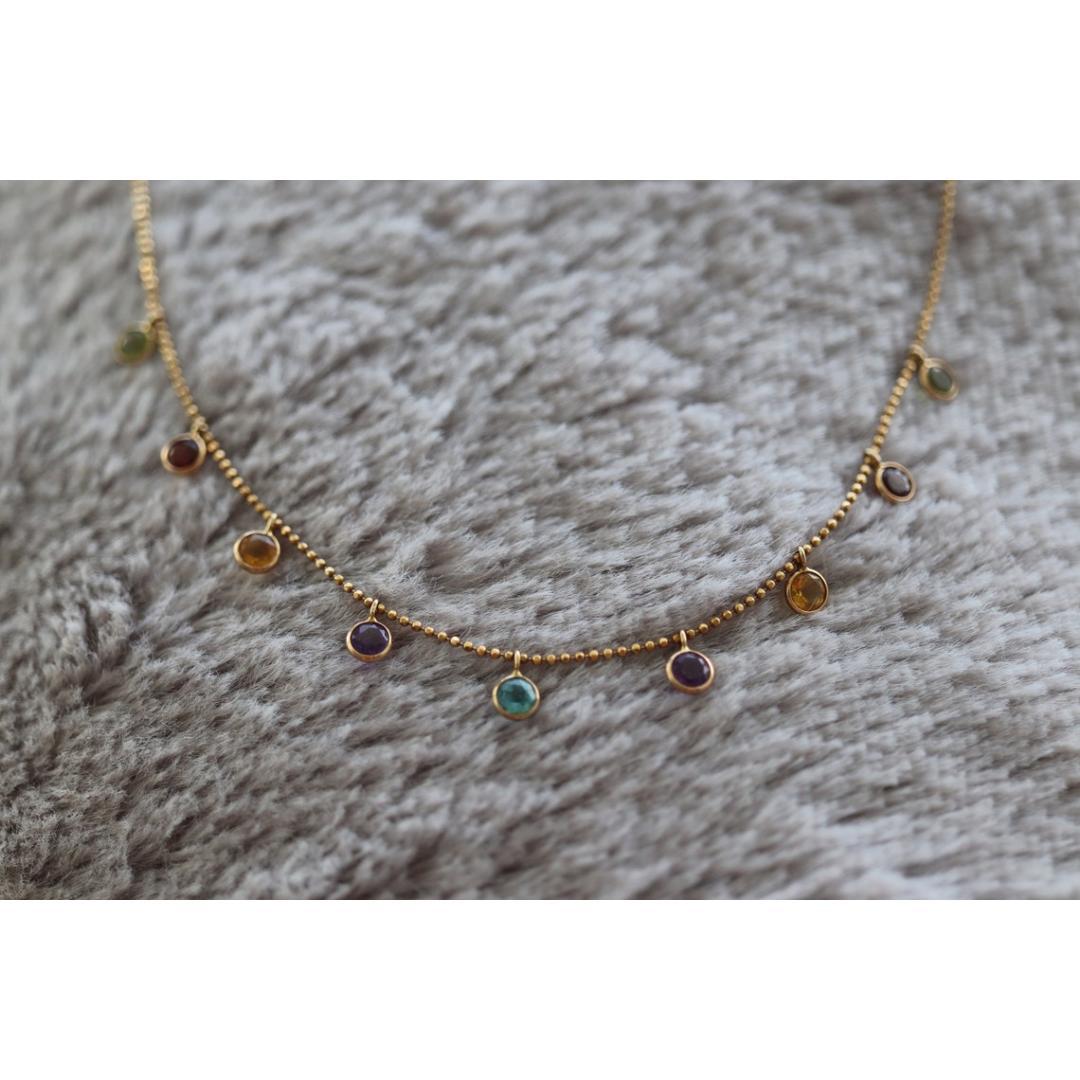Collana con castone a strati di gemme 14k. Meravigliosa gemma penzolante multicolore a forma di caramella in vendita 5