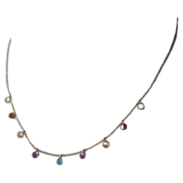 Collana con castone a strati di gemme 14k. Meravigliosa gemma penzolante multicolore a forma di caramella in vendita