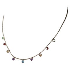 14k Bezel Gem Layered Necklace. Wonderful Dainty Dangling Candy Multi-Color Gem