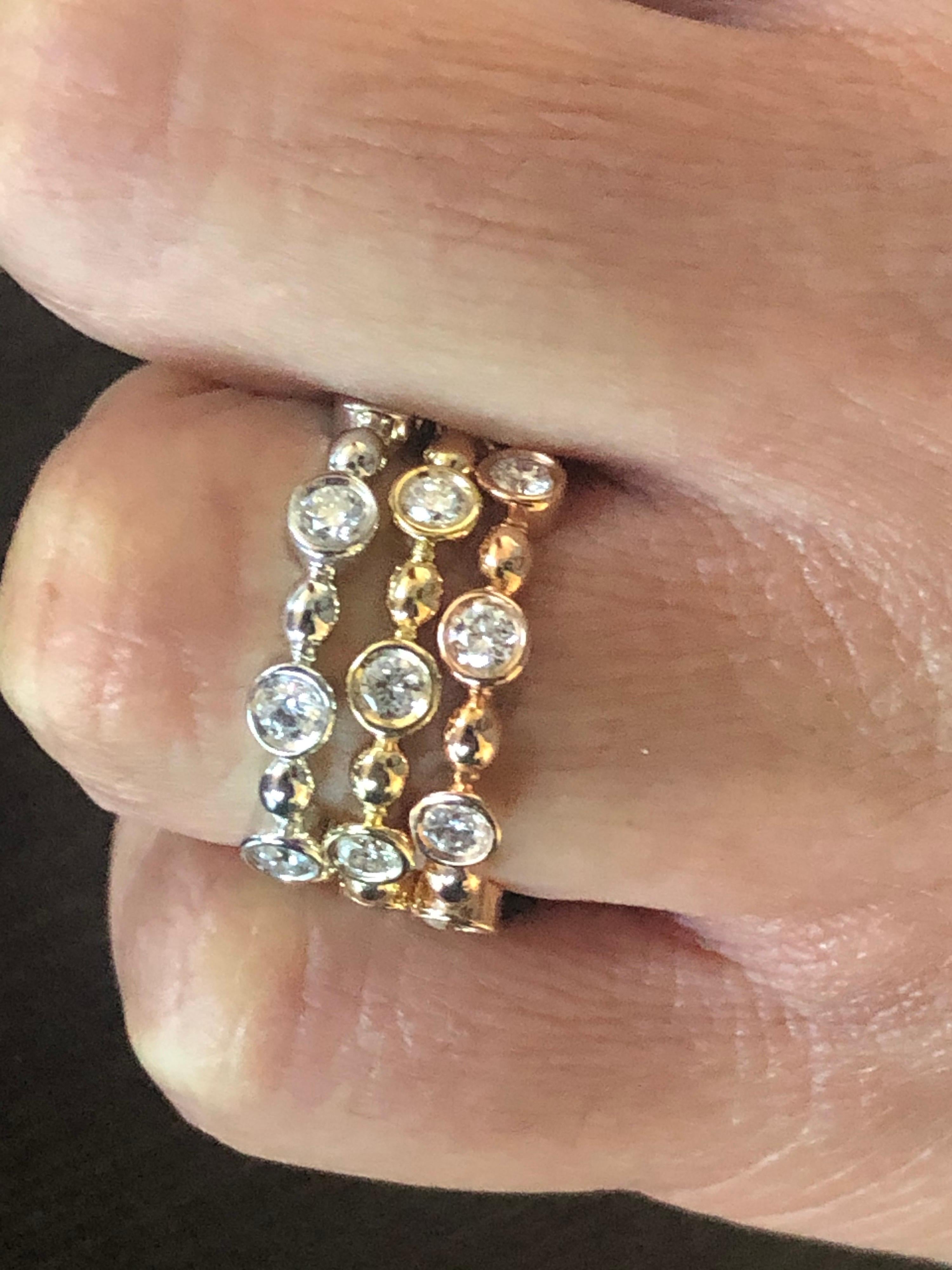 Modern 14 Karat Bezel Set White, Yellow, Rose Gold Diamond Rings For Sale