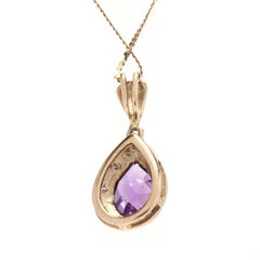14 Karat Bi-Color Gold, Amethyst and Diamond Teardrop Pendant Necklace