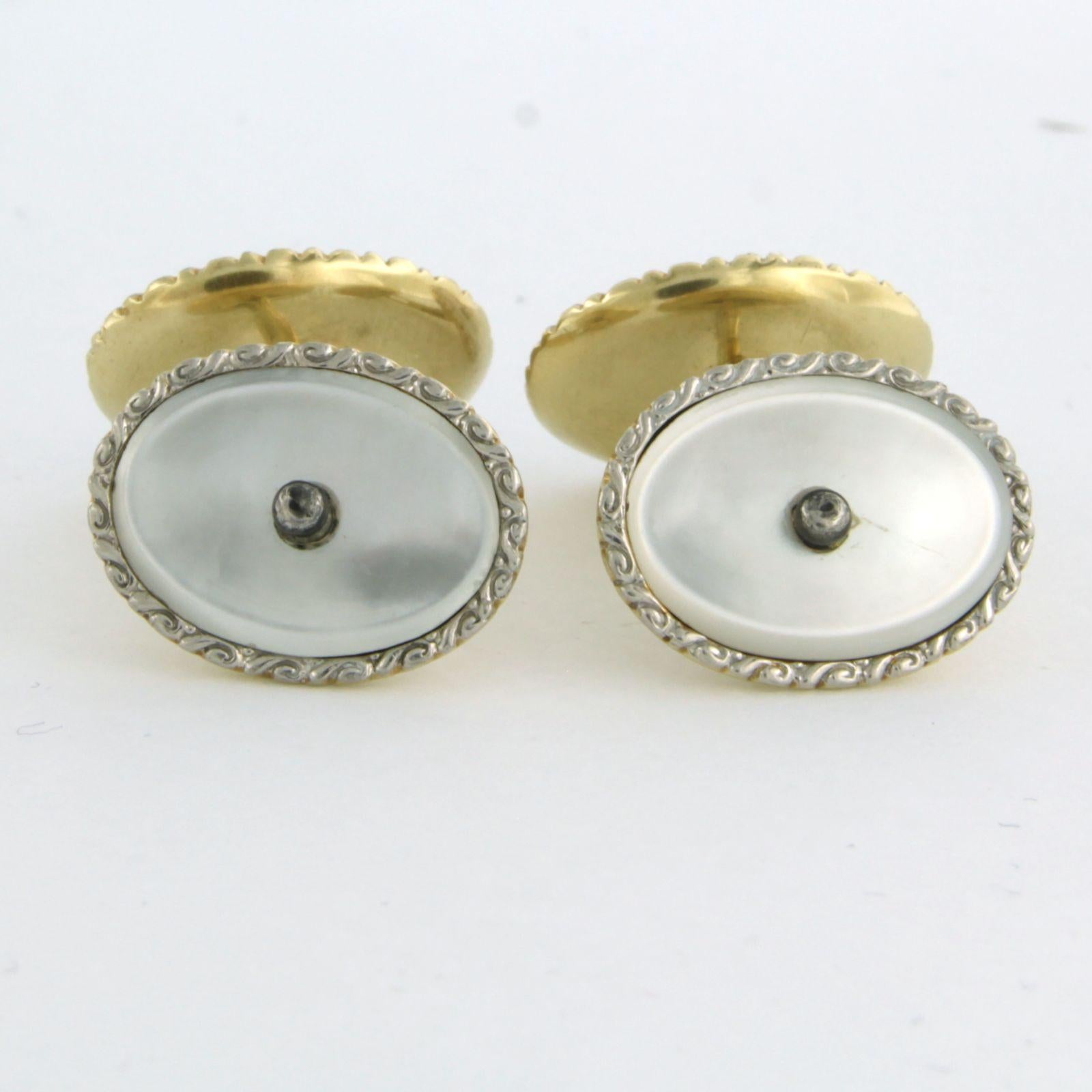 Early Victorian 14k bicolour gold cufflinks set with mother of pearl and pearls – in case For Sale