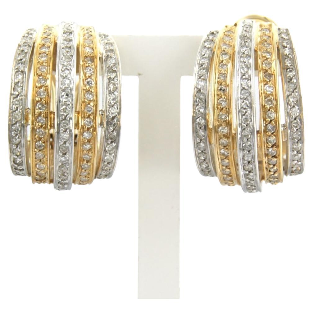 14k bicolour gold ear clips set with single cut diamonds up to . 0.80ct For Sale