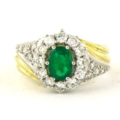 14k Bicolour Gold Emerald and Diamond Cocktail Ring, 0.92ct Total