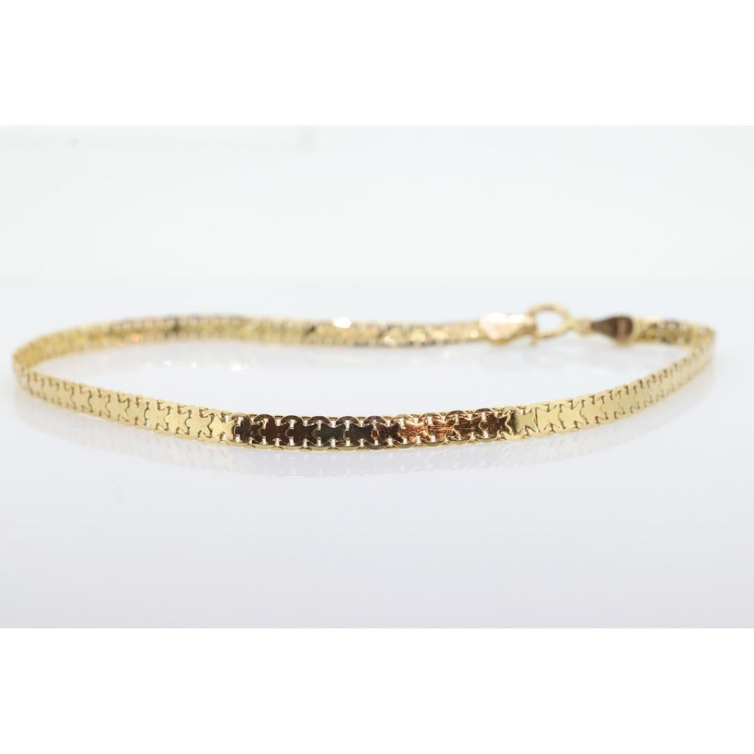 Bracelet en maille de chaîne Bismark 14 carats. Chaîne texturée Maillon de maille Or jaune Italien Bon état - En vente à Port Charlotte, FL