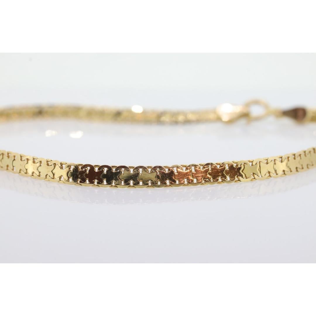 Bracelet en maille de chaîne Bismark 14 carats. Chaîne texturée Maillon de maille Or jaune Italien en vente 1