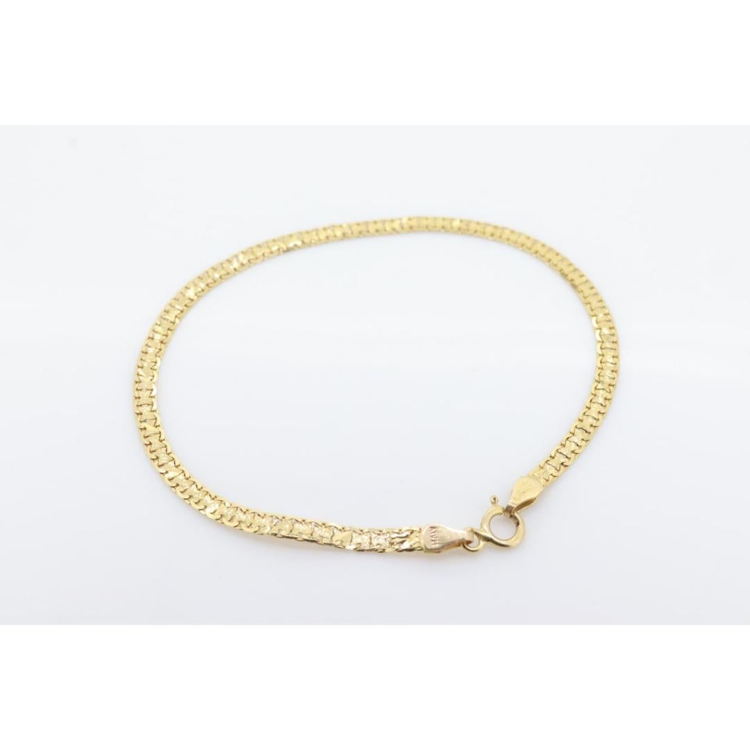 Bracelet en maille de chaîne Bismark 14 carats. Chaîne texturée Maillon de maille Or jaune Italien en vente 2