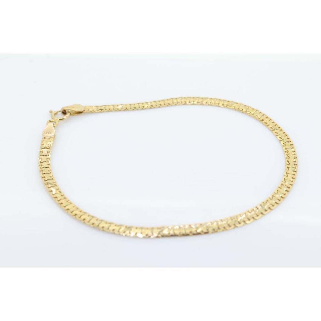 Bracelet en maille de chaîne Bismark 14 carats. Chaîne texturée Maillon de maille Or jaune Italien en vente 3