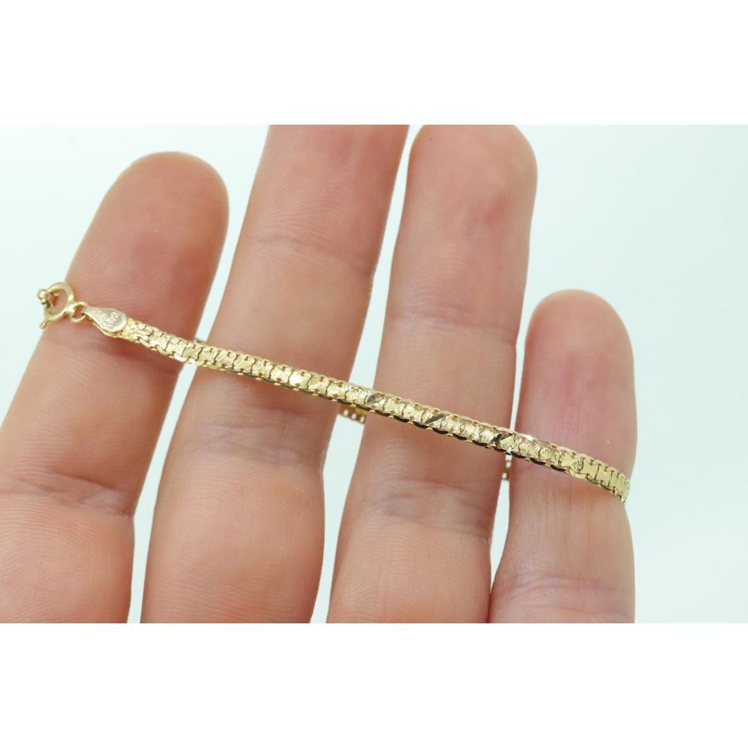 Bracelet en maille de chaîne Bismark 14 carats. Chaîne texturée Maillon de maille Or jaune Italien en vente 4
