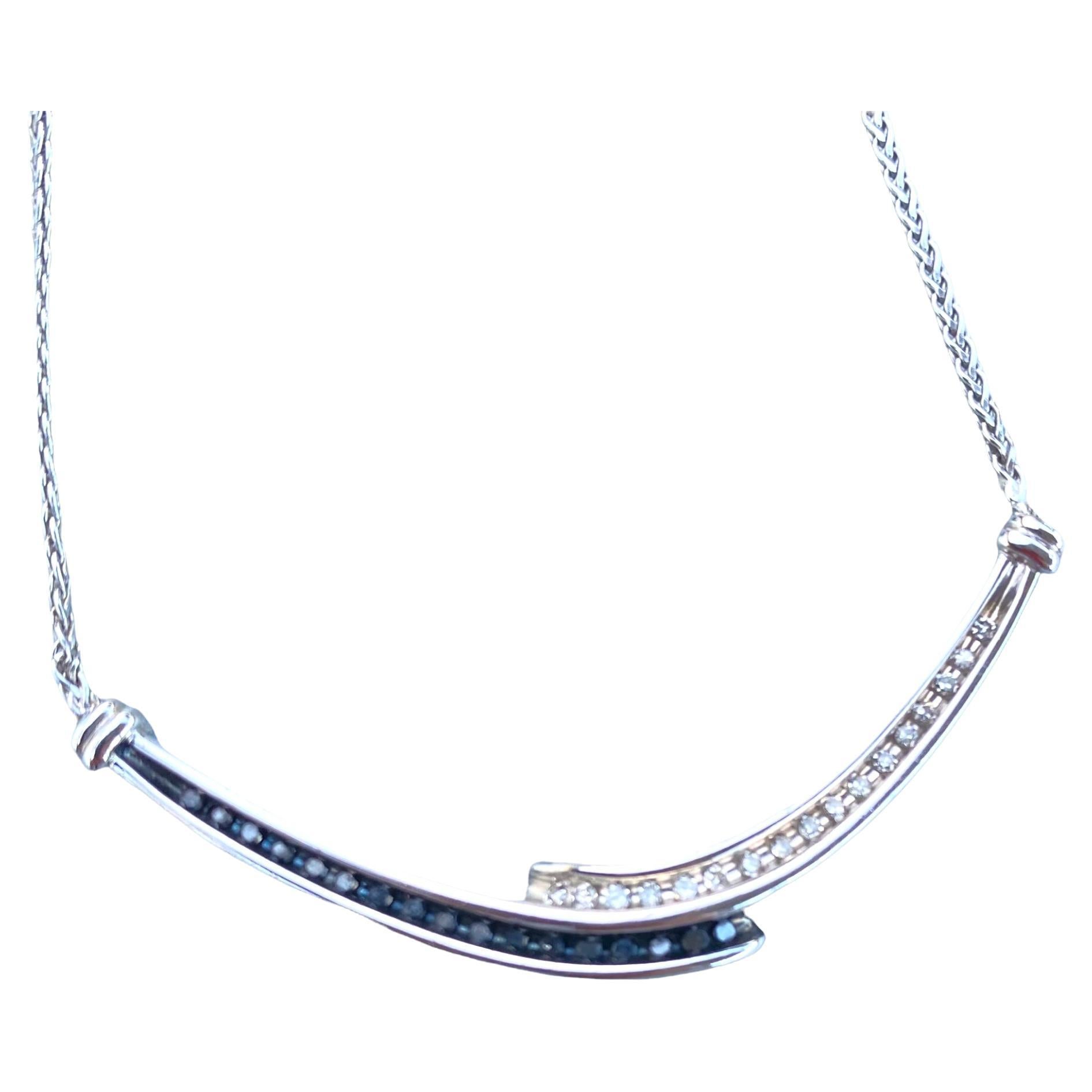 14K Black and White Diamond Necklace .38 Carat Contemporary For Sale