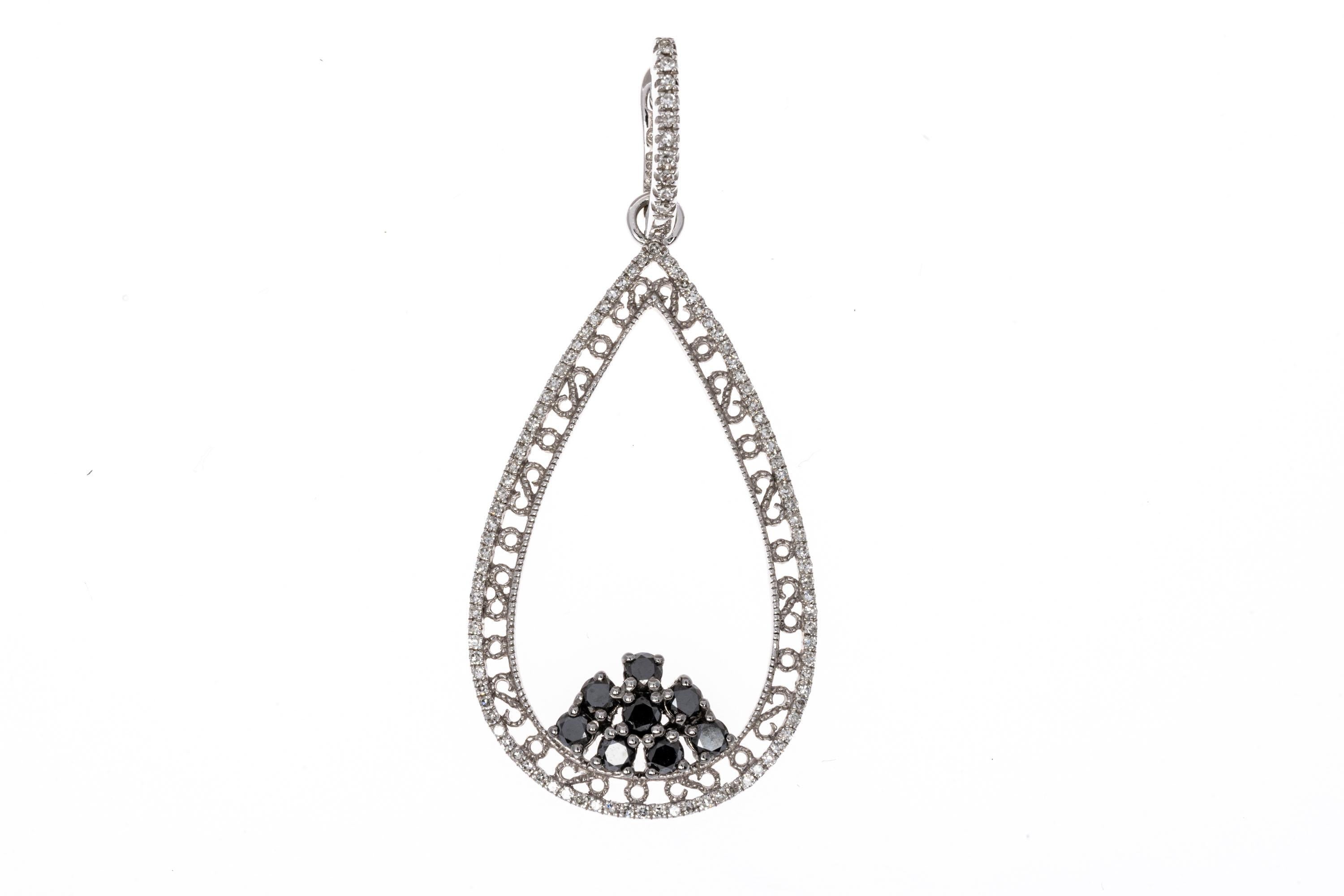 Women's 14k Black And White Diamond Pear Shaped Pendant Earrings, 1.68 TCW For Sale