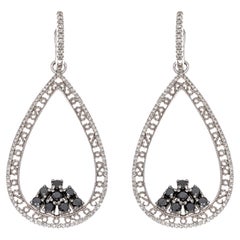 14k Black And White Diamond Pear Shaped Pendant Earrings, 1.68 TCW