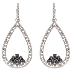 14k Black And White Diamond Pear Shaped Pendant Earrings, 1.68 TCW
