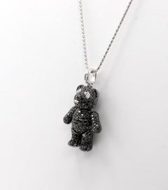 14 Karat Black Diamond Movable Teddy Bear Drop Pendant Necklace
