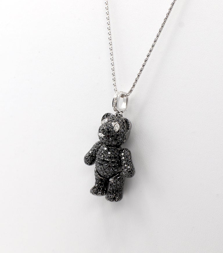 14 Karat Black Diamond Movable Teddy Bear Drop Pendant Necklace at 1stDibs teddy bear pendant