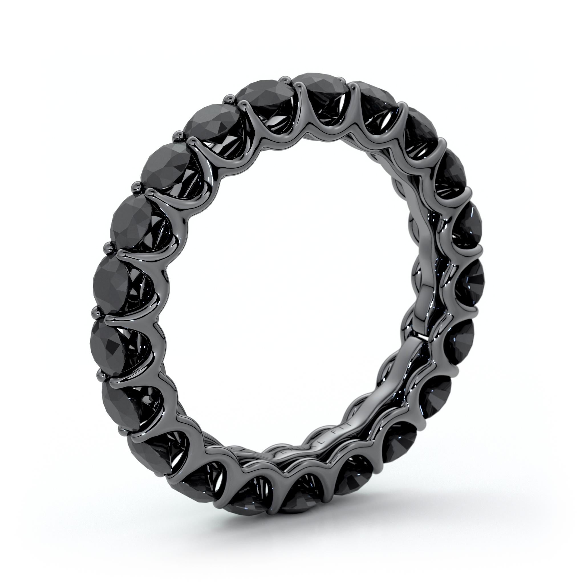 14K black gold diamond eternal fit eternity band features 4.37 carats of diamonds.

Our Eternal Fit rings use a patented sizing technique that allows each of our rings to expand and contract. Each of our rings adjusts up to 2 full sizes to fit