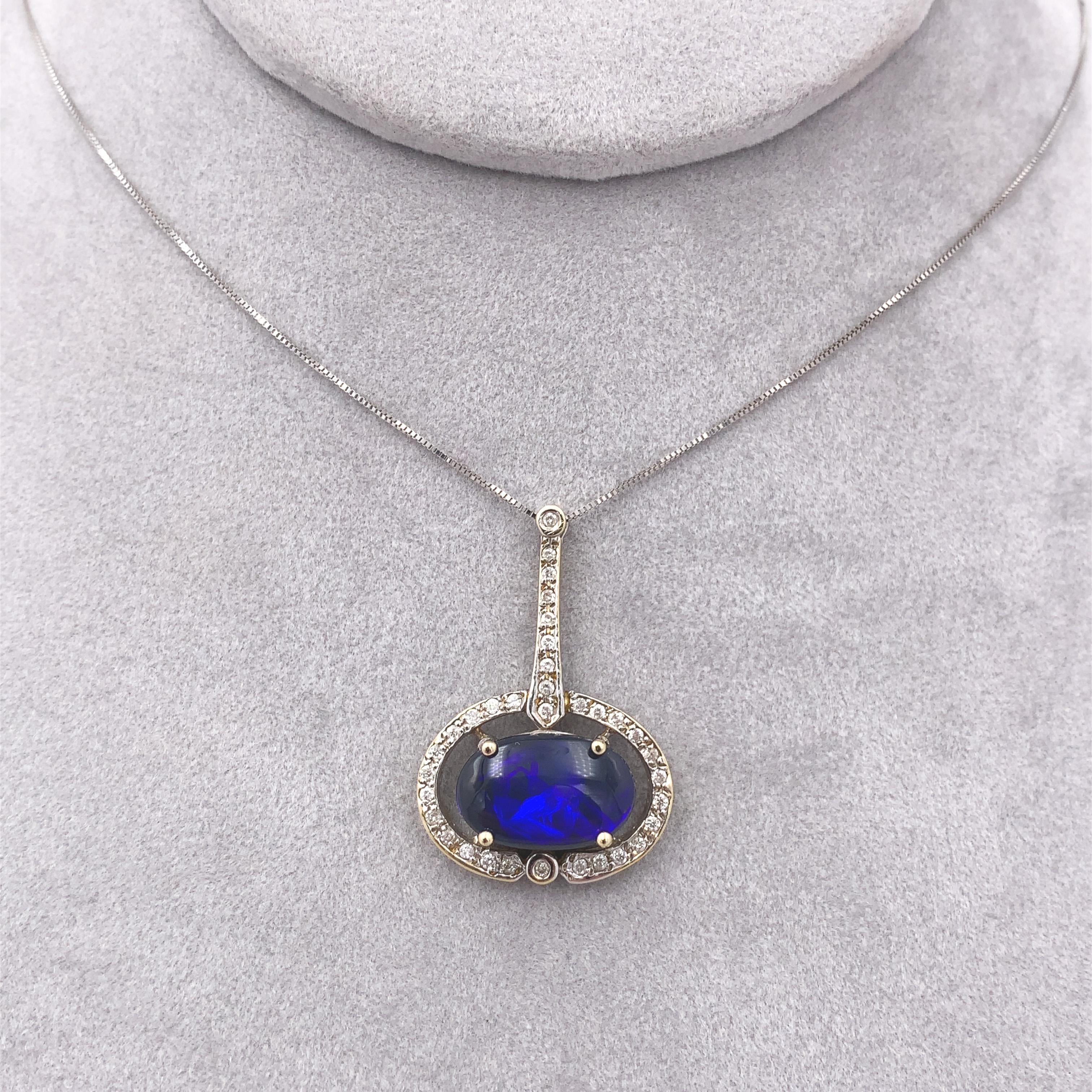 Ciondolo in opale nero e diamanti 14K con rapporto GIA In condizioni ottime in vendita a Big Bend, WI