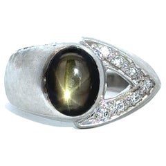 14k Schwarzer Sternsaphir-Diamant-Ring