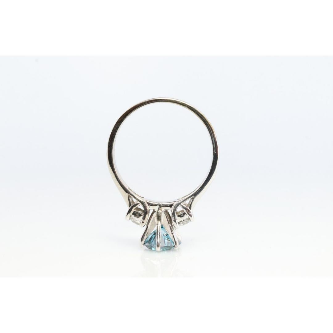 Women's 14k BLUE diamond engagement ring. 2CTW FANCY Blue diamond trilogy solitaire trip