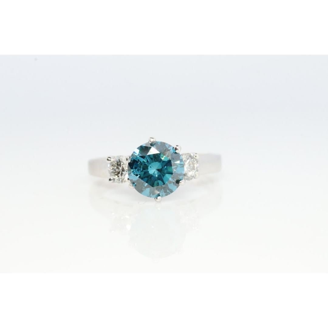 14k BLUE diamond engagement ring. 2CTW FANCY Blue diamond trilogy solitaire trip 1