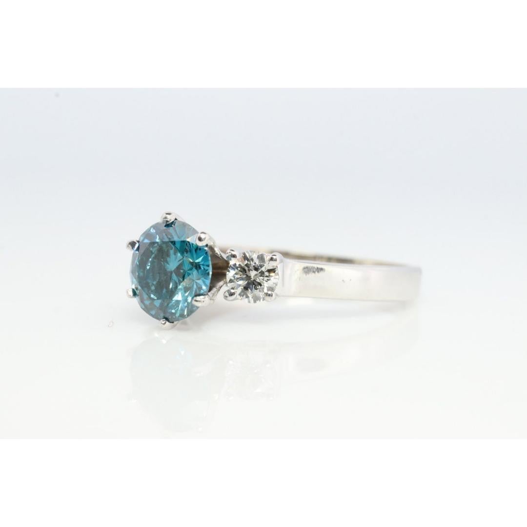 14k BLUE diamond engagement ring. 2CTW FANCY Blue diamond trilogy solitaire trip 3