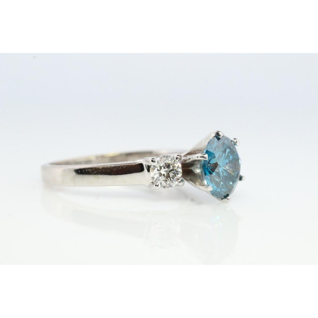 14k BLUE diamond engagement ring. 2CTW FANCY Blue diamond trilogy solitaire trip 4