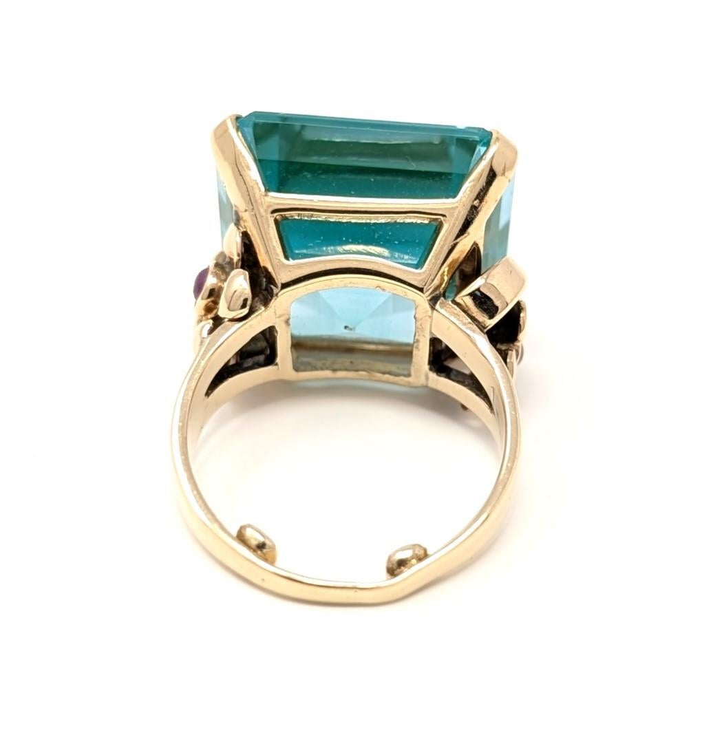 Women's 14k Blue Green Topaz Ring Ruby Solid Yellow Gold Large Square Cut Size 4.75 For Sale
