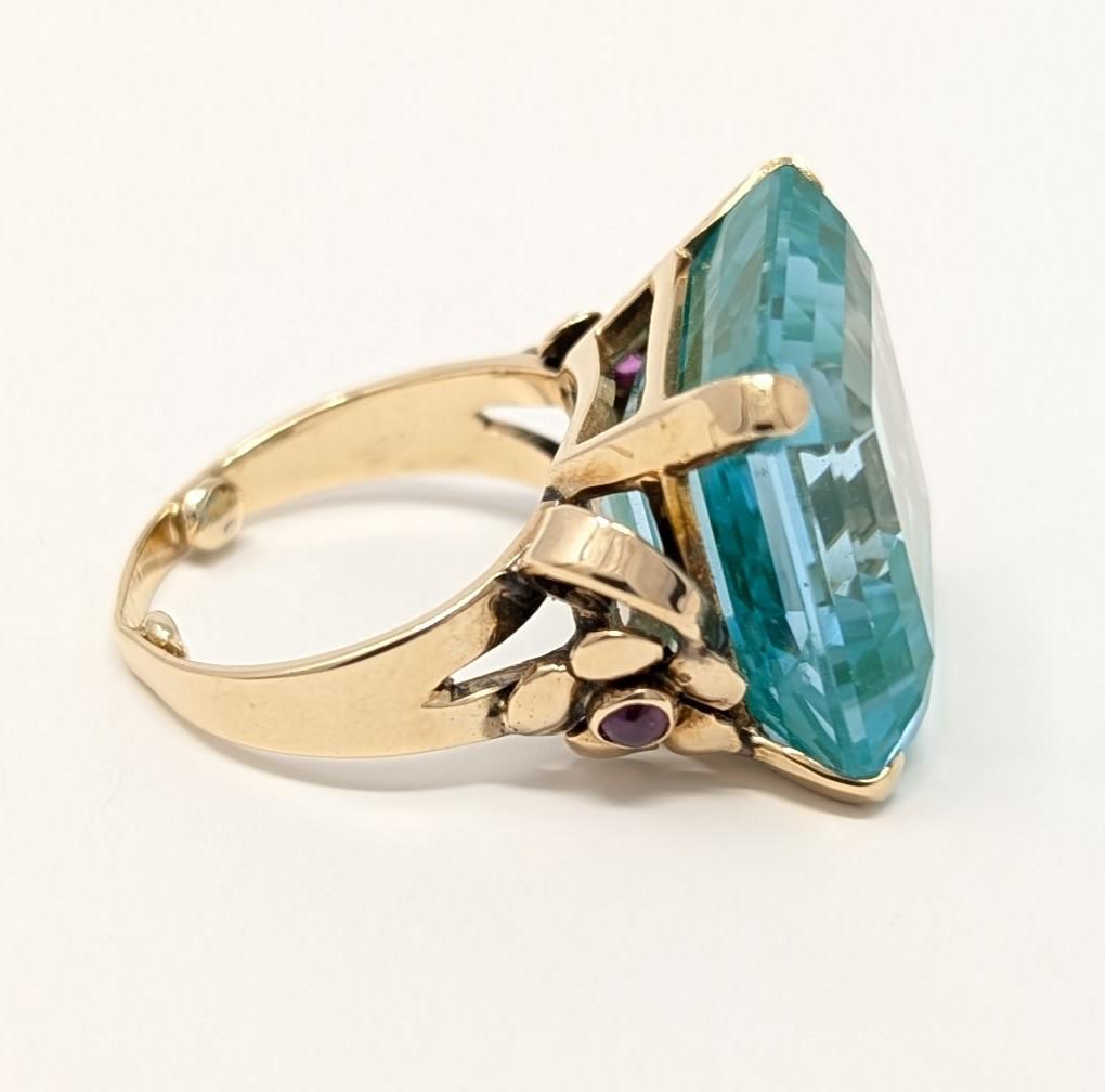 14k Blue Green Topaz Ring Ruby Solid Yellow Gold Large Square Cut Size 4.75 For Sale 1
