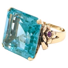 14k Blauer Grüner Topas Ring Rubin Massiv Gelbgold Großer quadratischer Schliff Größe 4,75