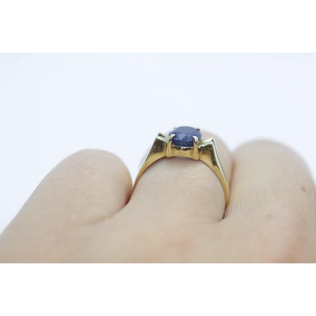14k Blauer OVAL Saphir Solitär-Ring. Ovaler Saphirring im Angebot 6