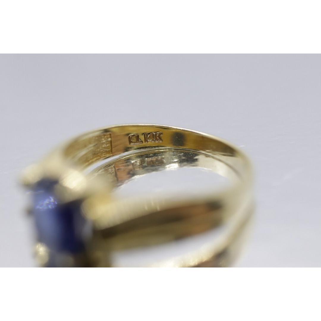 14k Blauer OVAL Saphir Solitär-Ring. Ovaler Saphirring Damen im Angebot