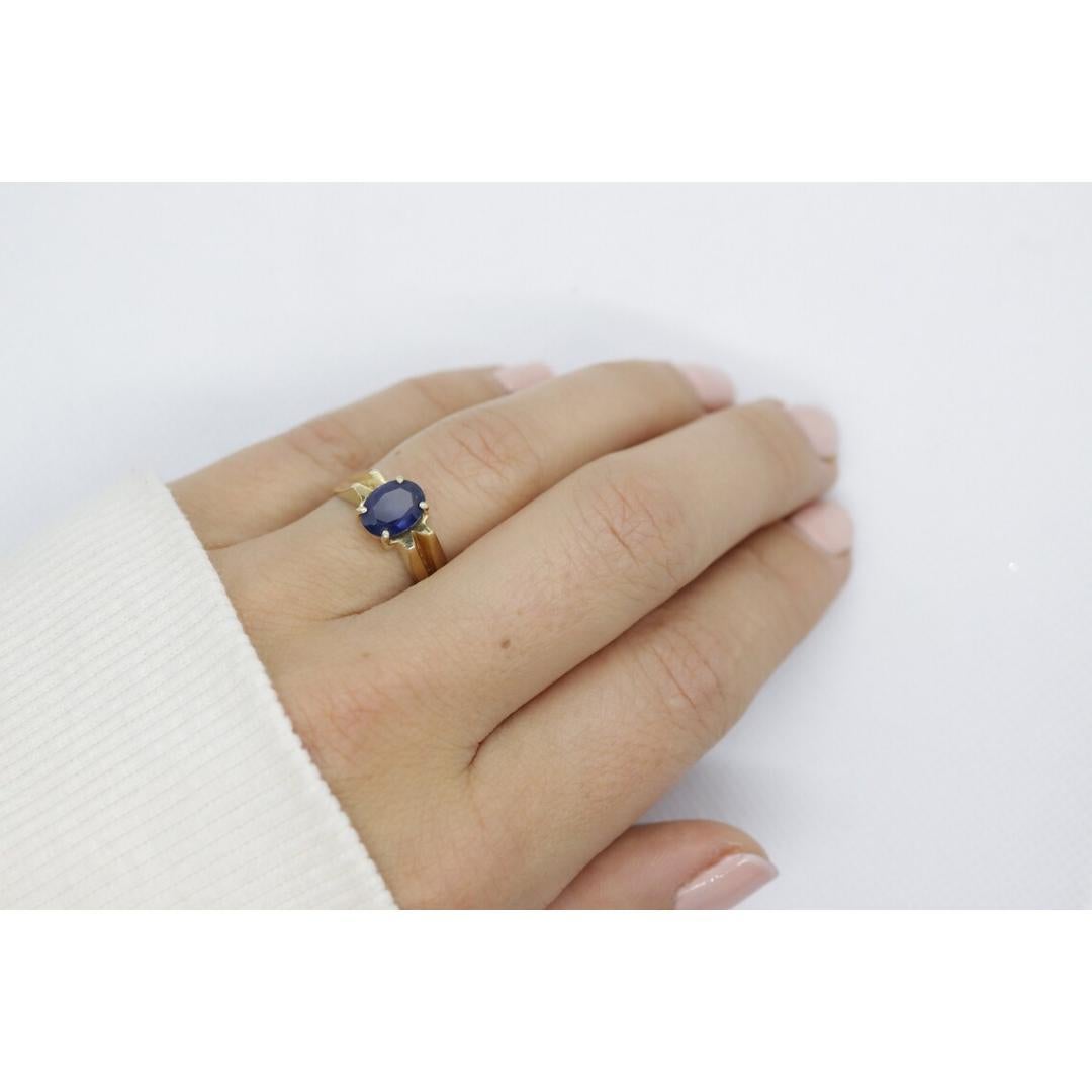 14k Blauer OVAL Saphir Solitär-Ring. Ovaler Saphirring im Angebot 3