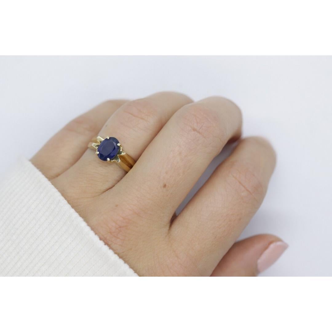 14k Blauer OVAL Saphir Solitär-Ring. Ovaler Saphirring im Angebot 5
