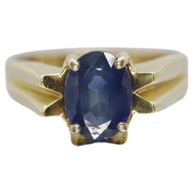 14k Blue OVAL Sapphire solitaire ring. Oval Sapphire ring