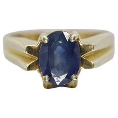 14k Blue OVAL Sapphire solitaire ring. Oval Sapphire ring